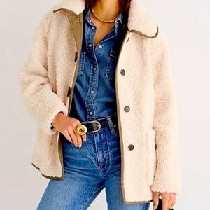 J. Crew Cream Teddy Jacket with Olive Accents